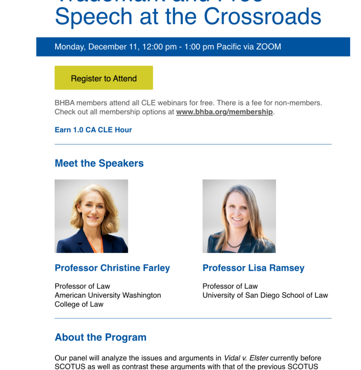 Professor Christine Farley will speak at Trademark and Free Speech at the Crossroads