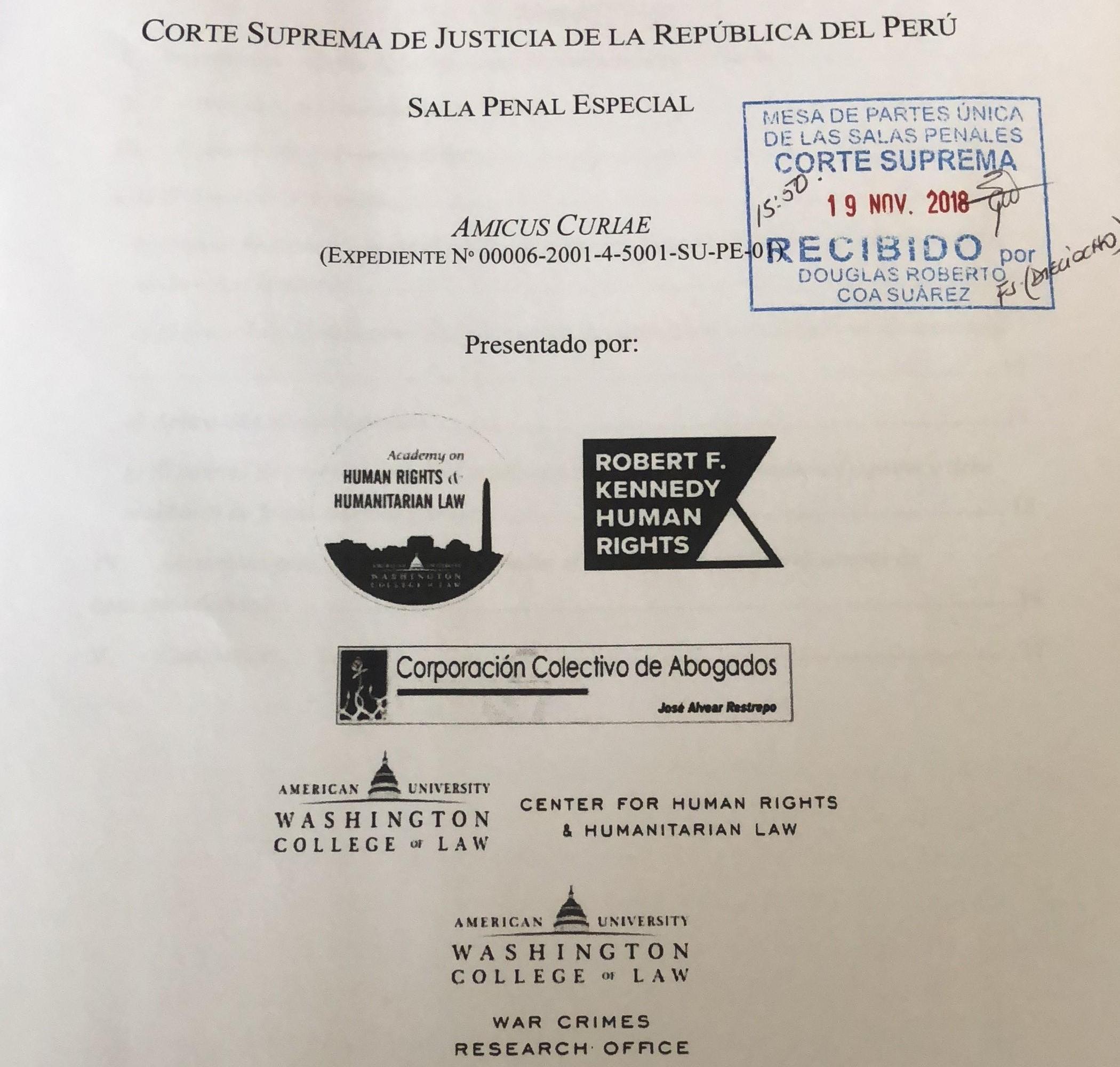 Profesora Claudia Martin presenta un amicus curiae ante la Corte Suprema de Perú en la apelación que revisará el indulto otorgado al ex presidente Alberto Fujimori